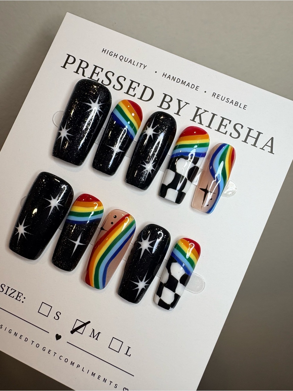 Rainbow & Black Star Nail Set
